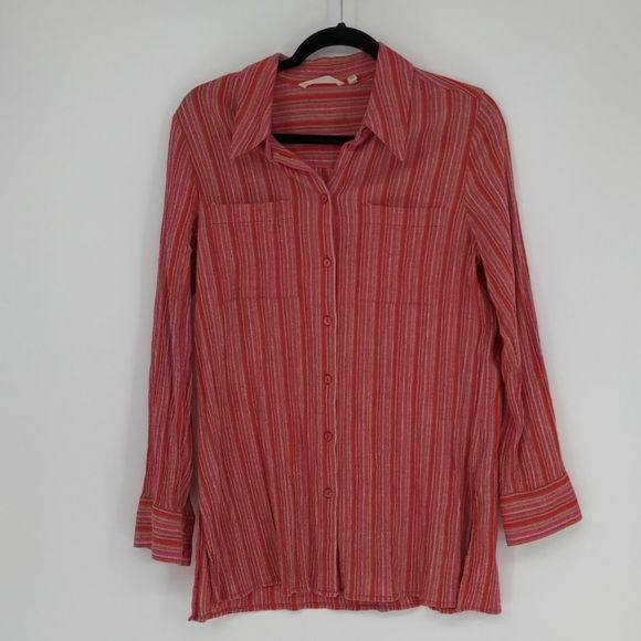 Soft‎ Surroundings Women's Kriya Tunic Red Colorful Shirt Size Medium Roll Tab - Picture 1 of 14